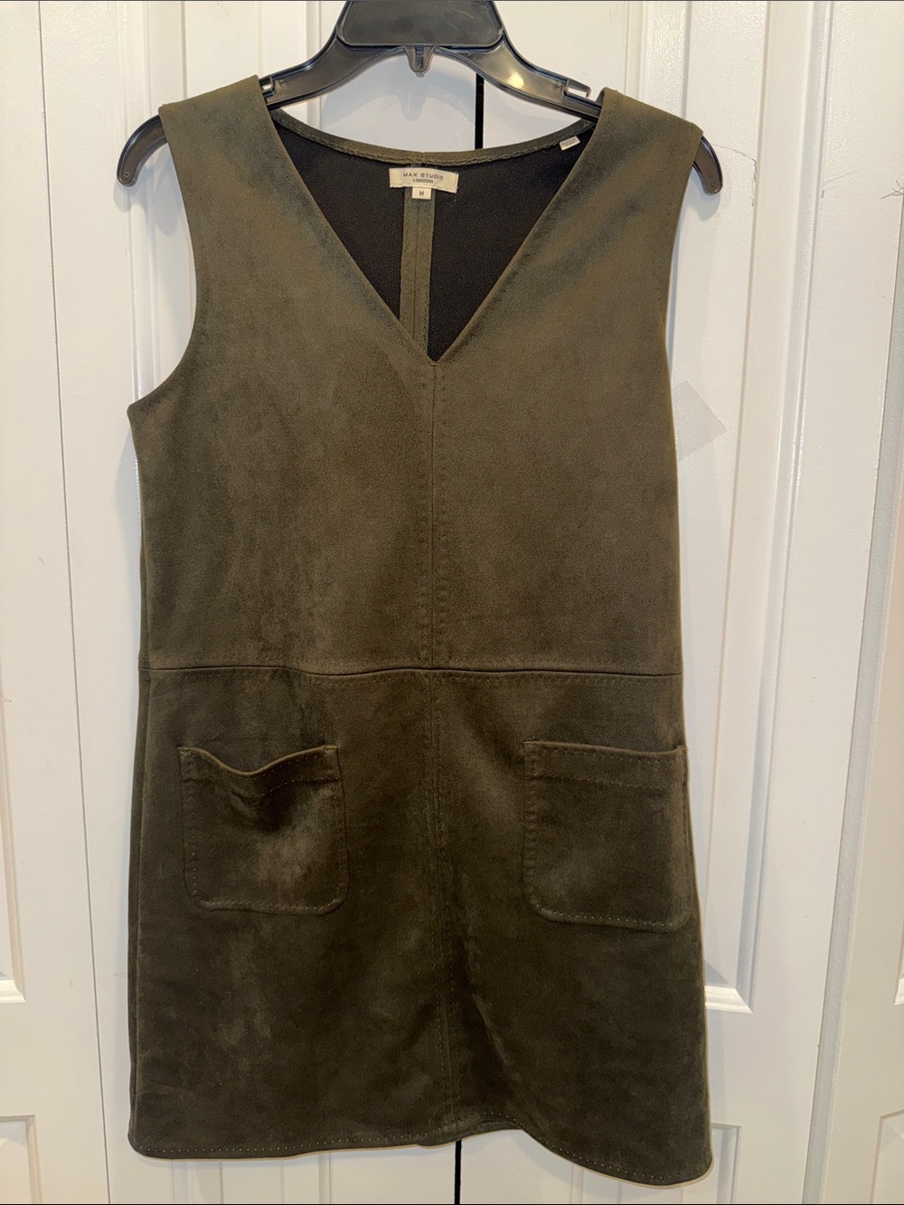 Madewell Olive Suede V-Neck Pinafore Mini Dress